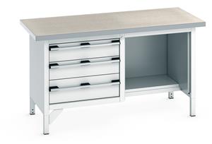1500mm Wide Engineers Storage Benches with Cupboards & Drawers Bott Bench1500Wx750Dx840mmH - 3 Drawers & Lino Top
